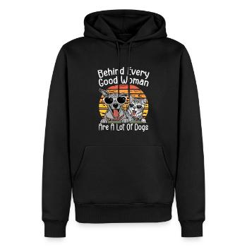 Hinter jeder guten Frau stehen viele Hunde - Männer Premium Bio Hoodie - Schwarz - Vorne - Nico (187cm)