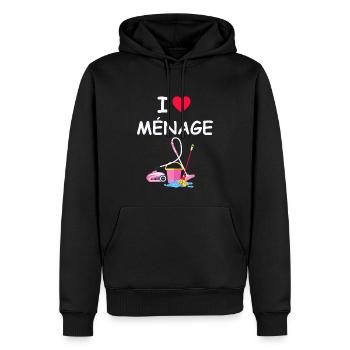 Humour Faire Le Ménage - Sweat à capuche Premium bio Homme - noir - Devant - Nico (187cm)