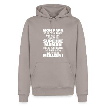 Annonce grossesse Cadeau Futur Papa Future Maman - Sweat à capuche Premium bio Homme - taupe - Devant - Nico (187cm)