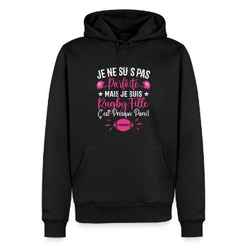 Rugby Femme Fille Cadeau Joueur De Rugby - Sweat à capuche Premium bio Homme - noir - Devant - Nico (187cm)