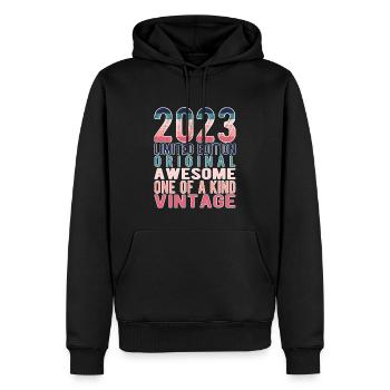 Edition limitée depuis 2023 Anniversaire Millésime 2023 - Sweat à capuche Premium bio Homme - noir - Devant - Nico (187cm)