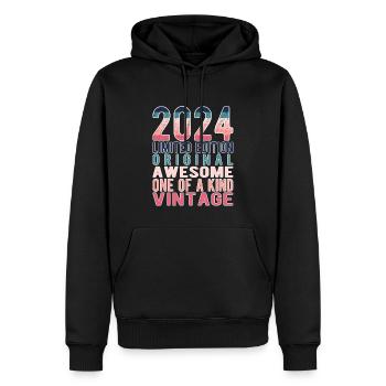 Edition limitée depuis 2024 Anniversaire Millésime 2024 - Sweat à capuche Premium bio Homme - noir - Devant - Nico (187cm)