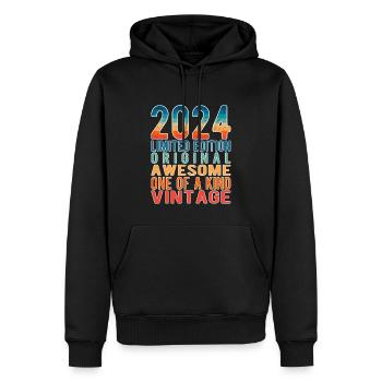 Edition limitée depuis 2024 Anniversaire Millésime 2024 - Sweat à capuche Premium bio Homme - noir - Devant - Nico (187cm)