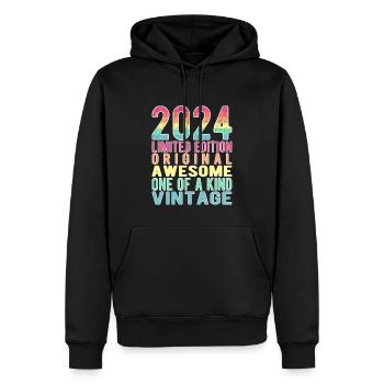 Edition limitée depuis 2024 Anniversaire Millésime 2024 - Sweat à capuche Premium bio Homme - noir - Devant - Nico (187cm)