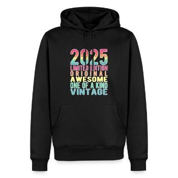Edition limitée depuis 2025 Anniversaire Millésime 2025 - Sweat à capuche Premium bio Homme - noir - Devant - Nico (187cm)