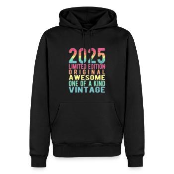 Edition limitée depuis 2025 Anniversaire Millésime 2025 - Sweat à capuche Premium bio Homme - noir - Devant - Nico (187cm)