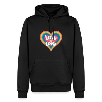 Mois de la fierté - Love is Love - Communauté LGBTQ+ - Sweat à capuche Premium bio Homme - noir - Devant - Nico (187cm)