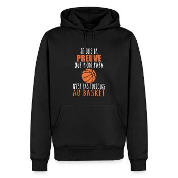 Preuve que mon papa basket | Basketteur | Basket - Sweat à capuche Premium bio Homme - noir - Devant - Nico (187cm)