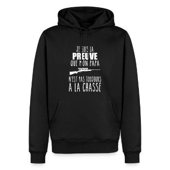 Preuve que mon papa chasse,chasseur, chassé,Chassé - Sweat à capuche Premium bio Homme - noir - Devant - Nico (187cm)