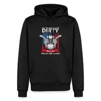 Meine Gedanken sind schmutzig, aber meine Schweißer sind sauber - Männer Premium Bio Hoodie - Schwarz - Vorne - Nico (187cm)