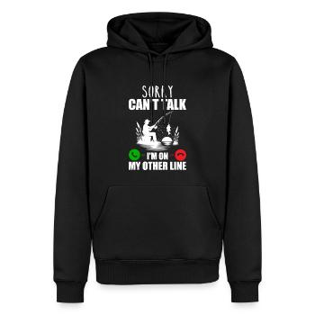 Tut mir leid, ich kann nicht sprechen, ich bin in meiner anderen Leitung - Männer Premium Bio Hoodie - Schwarz - Vorne - Nico (187cm)