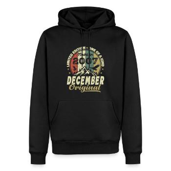 Vintage Cadeau Anniversaire Rétro - Décembre 2007 - Sweat à capuche Premium bio Homme - noir - Devant - Nico (187cm)