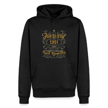 Janvier Cadeau D'anniversaire Nées En Janvier 1991 - Sweat à capuche Premium bio Homme - noir - Devant - Nico (187cm)
