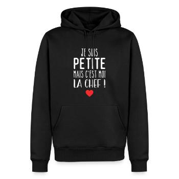 Je suis petite mais c'est moi la chef - Sweat à capuche Premium bio Homme - noir - Devant - Nico (187cm)