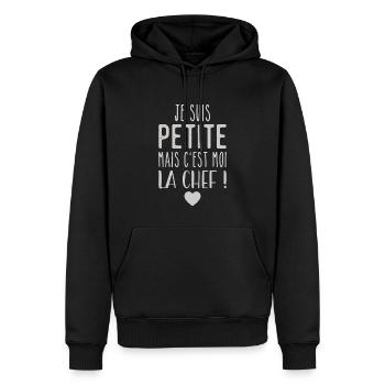 Je suis petite mais c'est moi la chef - Sweat à capuche Premium bio Homme - noir - Devant - Nico (187cm)