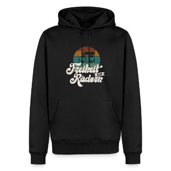 Wohnmobil Spruch Freiheit auf Rädern - Männer Premium Bio Hoodie - Schwarz - Vorne - Nico (187cm)