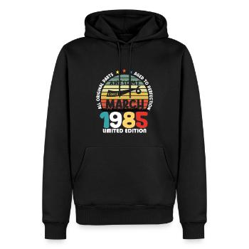 39 Years Old Made In 1985 Vintage March 1985 - Sweat à capuche Premium bio Homme - noir - Devant - Nico (187cm)