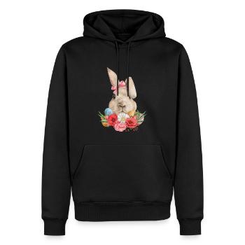 Fleurs et œufs de lapin de Pâques - Sweat à capuche Premium bio Homme - noir - Devant - Nico (187cm)
