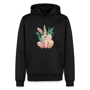 Aquarelle lapins de Pâques et œufs - Sweat à capuche Premium bio Homme - noir - Devant - Nico (187cm)