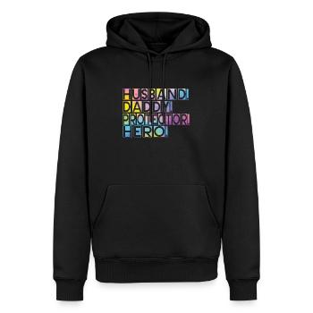 Mari Papa Protecteur Héros Fête des pères - Sweat à capuche Premium bio Homme - noir - Devant - Nico (187cm)