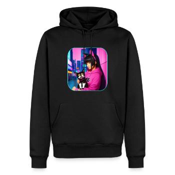 Jolie fille d’anime en rose avec des chats - Sweat à capuche Premium bio Homme - noir - Devant - Nico (187cm)