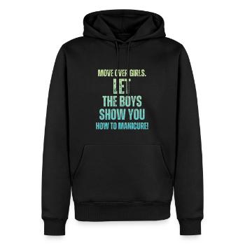 Place là, les filles - prothésistes ongulaires - Sweat à capuche Premium bio Homme - noir - Devant - Nico (187cm)