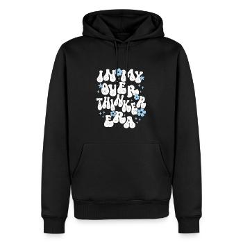 Dans mon ère Overthinker Overthink Groovy - Sweat à capuche Premium bio Homme - noir - Devant - Nico (187cm)