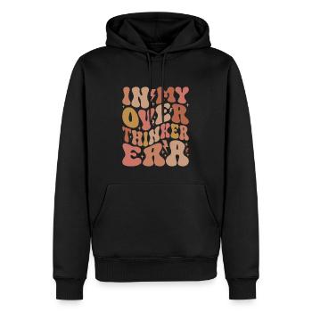 Dans mon ère Overthinker Overthink Groovy - Sweat à capuche Premium bio Homme - noir - Devant - Nico (187cm)