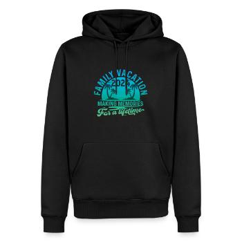 Vacances d’été en famille 2024 - Sweat à capuche Premium bio Homme - noir - Devant - Nico (187cm)