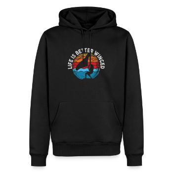 La vie est meilleure Ailes ailées - Sweat à capuche Premium bio Homme - noir - Devant - Nico (187cm)