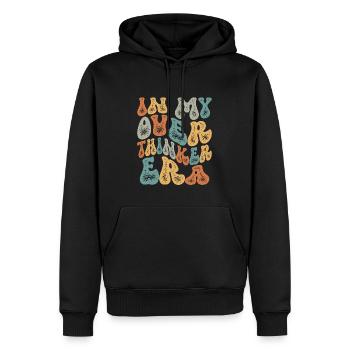 Dans mon ère Overthinker Overthink Groovy - Sweat à capuche Premium bio Homme - noir - Devant - Nico (187cm)