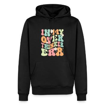 Dans mon ère Overthinker Overthink Groovy - Sweat à capuche Premium bio Homme - noir - Devant - Nico (187cm)
