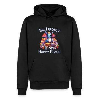 La bibliothèque est mon lieu de bonheur, dragons - Sweat à capuche Premium bio Homme - noir - Devant - Nico (187cm)
