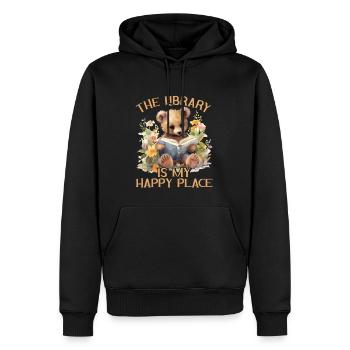 La bibliothèque est mon lieu de bonheur ours - Sweat à capuche Premium bio Homme - noir - Devant - Nico (187cm)