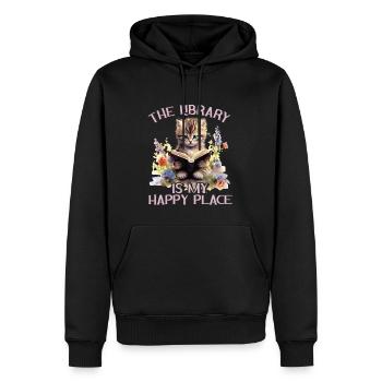 La bibliothèque est mon chat de l’endroit où je suis heureux - Sweat à capuche Premium bio Homme - noir - Devant - Nico (187cm)