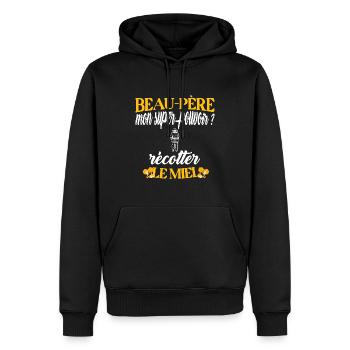 Beau-père t-shirt apiculteur abeille miel métier - Sweat à capuche Premium bio Homme - noir - Devant - Nico (187cm)