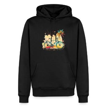 Künstlerisches Retro Vintage Fahrrad Palmen sommer - Männer Premium Bio Hoodie - Schwarz - Vorne - Nico (187cm)
