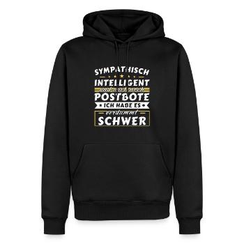 Sympathisch und intelligent - Postbote Edition - Männer Premium Bio Hoodie - Schwarz - Vorne - Nico (187cm)