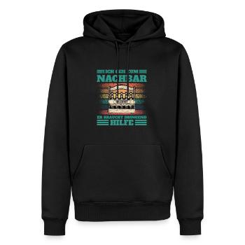 Ich geh zum Nachbar er braucht Hilfe - Männer Premium Bio Hoodie - Schwarz - Vorne - Nico (187cm)