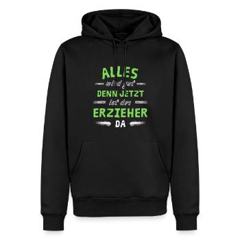 Alles wird gut denn jetzt ist der Erzieher da - Männer Premium Bio Hoodie - Schwarz - Vorne - Nico (187cm)