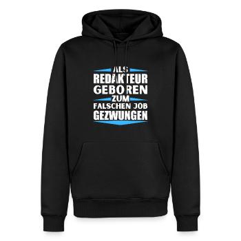 Editor landed in the wrong job - Men’s Premium Organic Hoodie - black - Front - Nico (187cm)