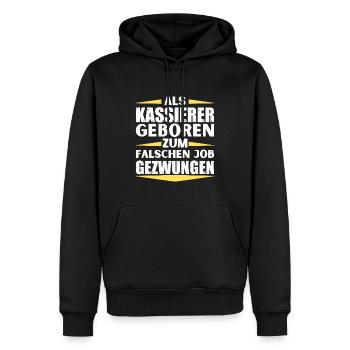 Kassierer im falschen Job gelandet - Männer Premium Bio Hoodie - Schwarz - Vorne - Nico (187cm)