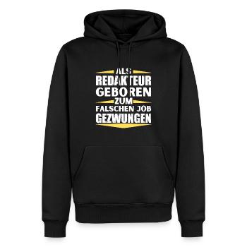 Redakteur im falschen Job gelandet - Männer Premium Bio Hoodie - Schwarz - Vorne - Nico (187cm)