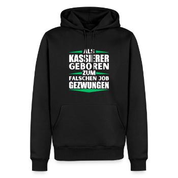 Kassierer im falschen Job gelandet - Männer Premium Bio Hoodie - Schwarz - Vorne - Nico (187cm)