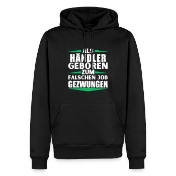 Händler im falschen Job gelandet - Männer Premium Bio Hoodie - Schwarz - Vorne - Nico (187cm)