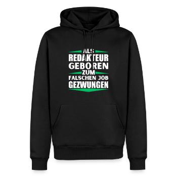 Editor landed in the wrong job - Men’s Premium Organic Hoodie - black - Front - Nico (187cm)