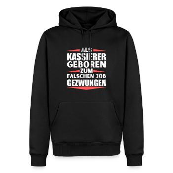 Kassierer im falschen Job gelandet - Männer Premium Bio Hoodie - Schwarz - Vorne - Nico (187cm)
