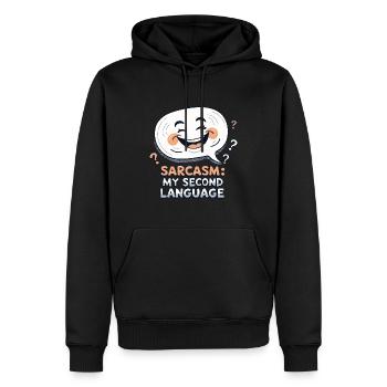 Funny Sarcasm Speech Bubble Design - Männer Premium Bio Hoodie - Schwarz - Vorne - Nico (187cm)