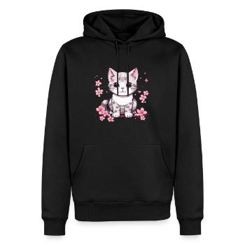 Süße Katze mit Kirschblüten - Männer Premium Bio Hoodie - Schwarz - Vorne - Nico (187cm)
