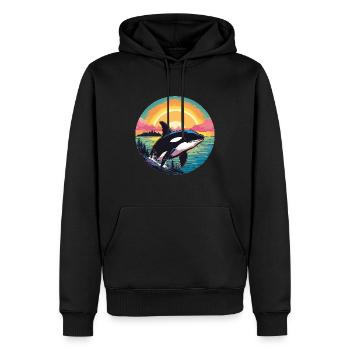 Orca im Sonnenuntergang - Männer Premium Bio Hoodie - Schwarz - Vorne - Nico (187cm)